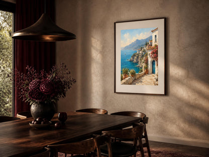 Terrazza sulla Costiera, arte mediterranea — stampa senza cornice, stampa incorniciata o tela