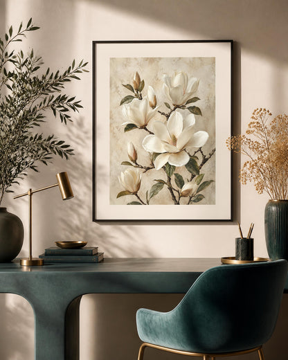 Magnolie d'Avorio, arte botanica — stampa senza cornice, stampa incorniciata o tela