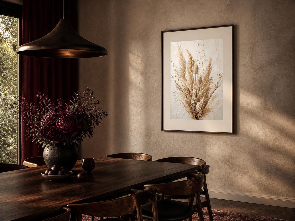 Quadro composizione di graminacee e fiori essiccati - Erbario d'Avorio, stampa, tela o cornice