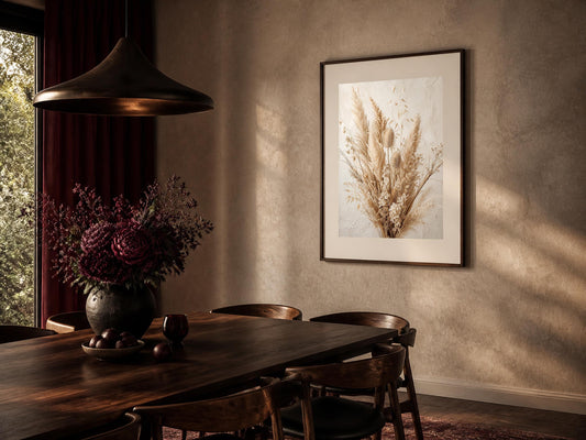 Quadro composizione di graminacee e fiori essiccati - Erbario d'Avorio, stampa, tela o cornice