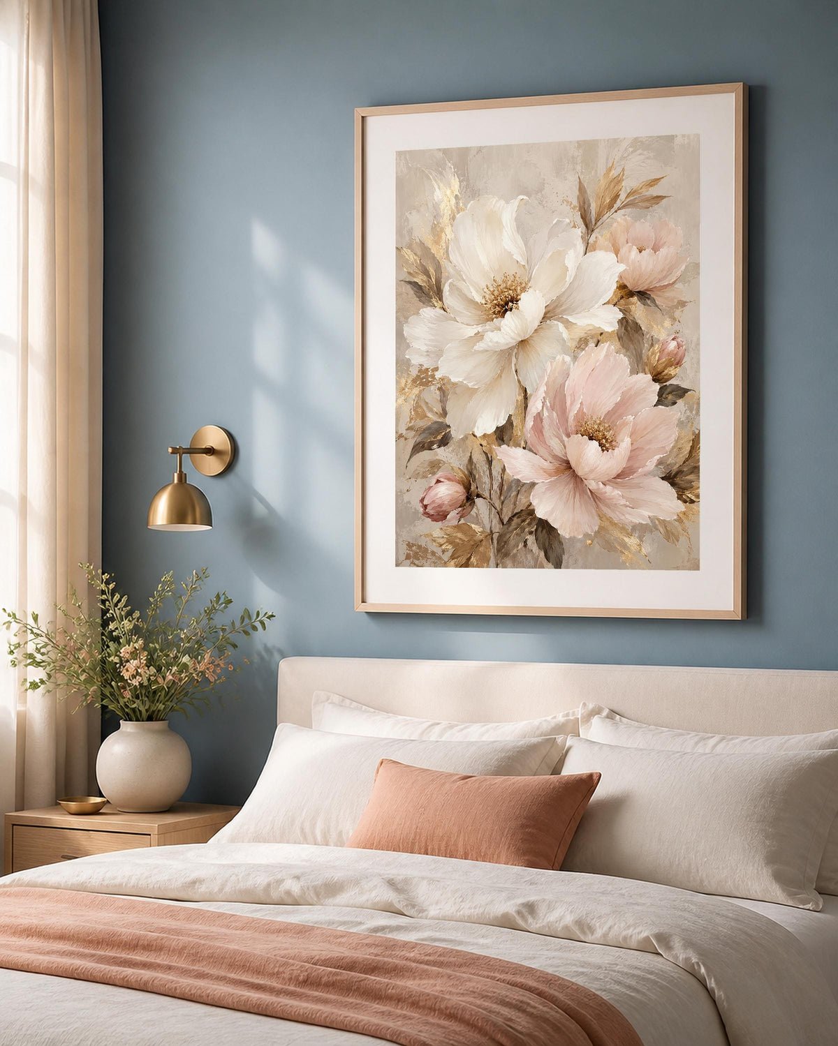 Petali di Cipria, grandi fiori pittorici — stampa senza cornice, stampa incorniciata o tela