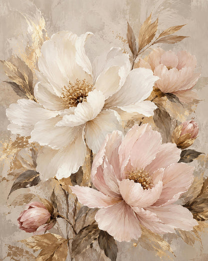 Petali di Cipria, grandi fiori pittorici — stampa senza cornice, stampa incorniciata o tela