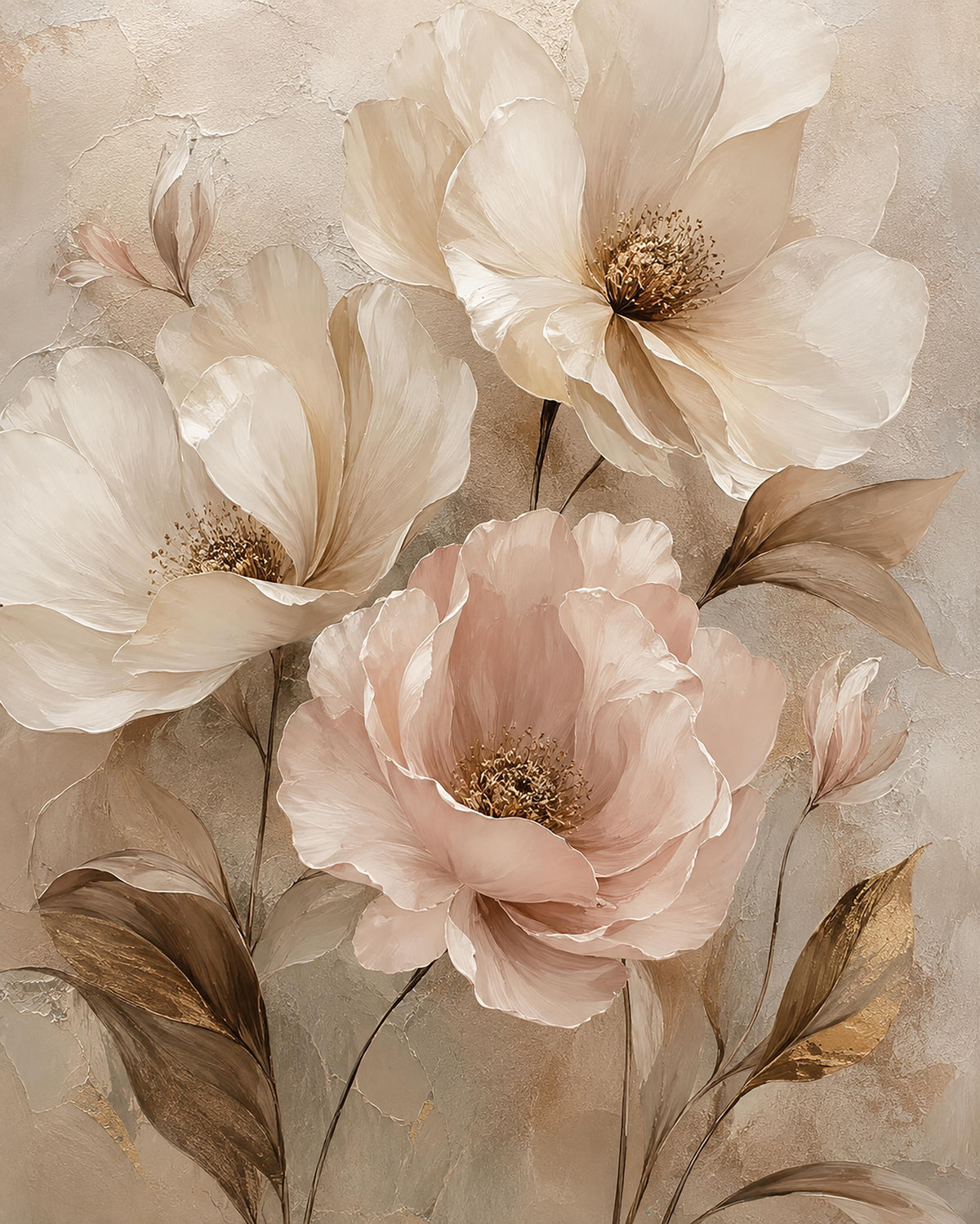 Quadro peonie chiare in stile pittorico - Peonie di Luce, stampa, tela o cornice