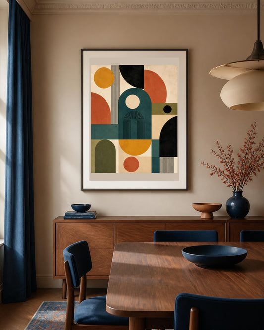 Archi del Tempo, astrazione geometrica mid-century — stampa senza cornice, stampa incorniciata o tela