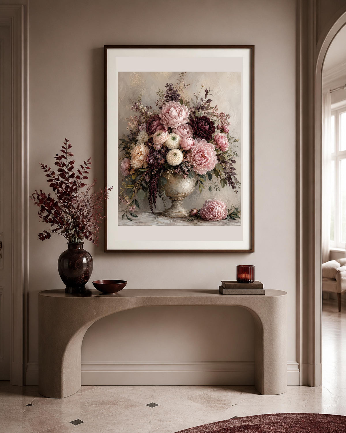 Quadro ricco bouquet di peonie - Peonie al Crepuscolo, stampa, tela o cornice