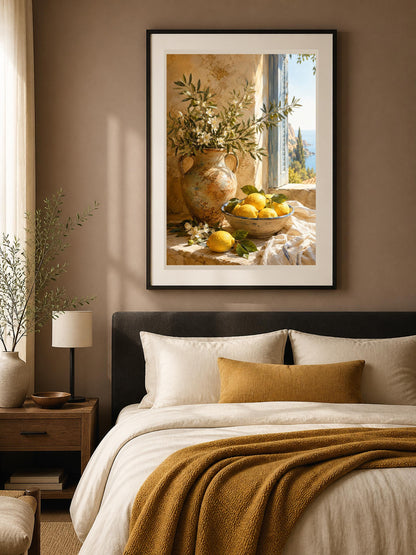 Quadro natura morta mediterranea con limoni - Limoni alla Finestra, stampa, tela o cornice