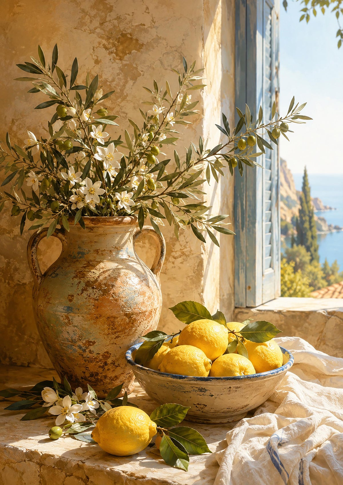 Quadro natura morta mediterranea con limoni - Limoni alla Finestra, stampa, tela o cornice
