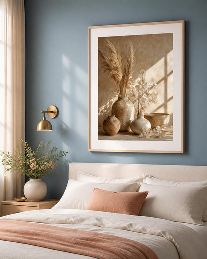 Quadro vasi in ceramica con fiori secchi - Ceramiche al Sole, stampa, tela o cornice