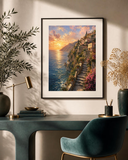 Quadro paesaggio costiero al tramonto - Costa al Tramonto, stampa, tela o cornice