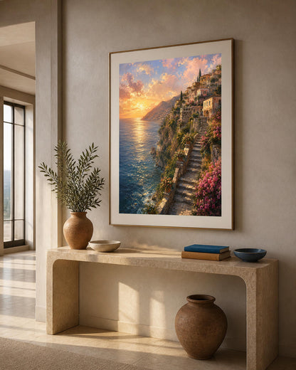 Quadro paesaggio costiero al tramonto - Costa al Tramonto, stampa, tela o cornice