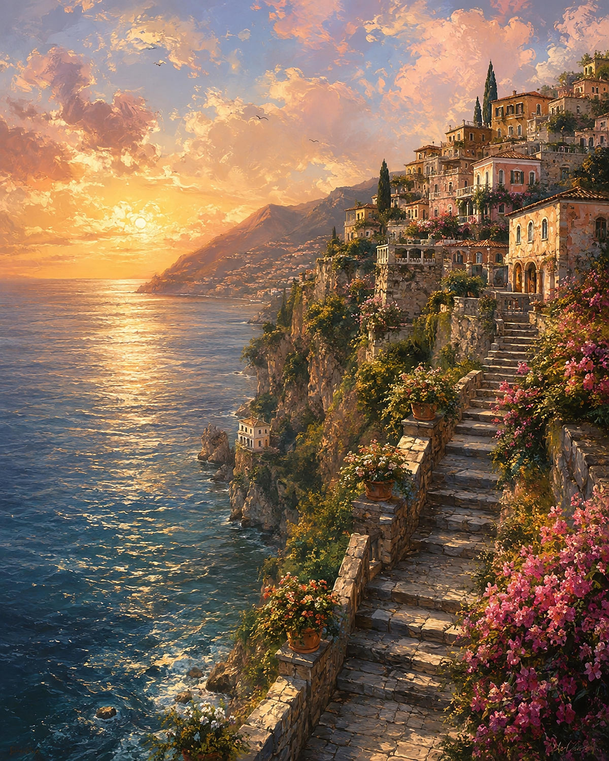 Quadro paesaggio costiero al tramonto - Costa al Tramonto, stampa, tela o cornice