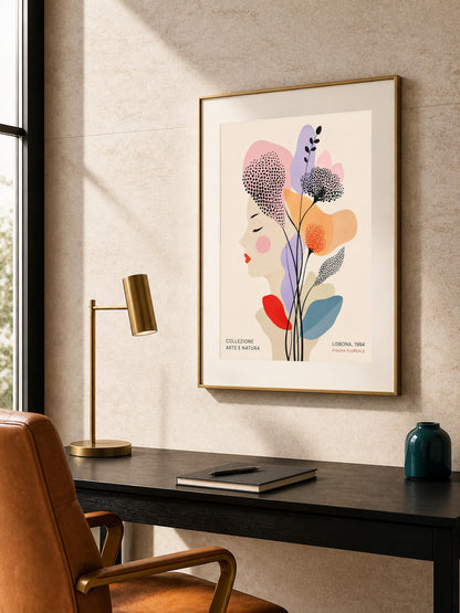 Quadro profilo femminile con fiori grafici - Profilo Fiorito di Lisbona, stampa, tela o cornice