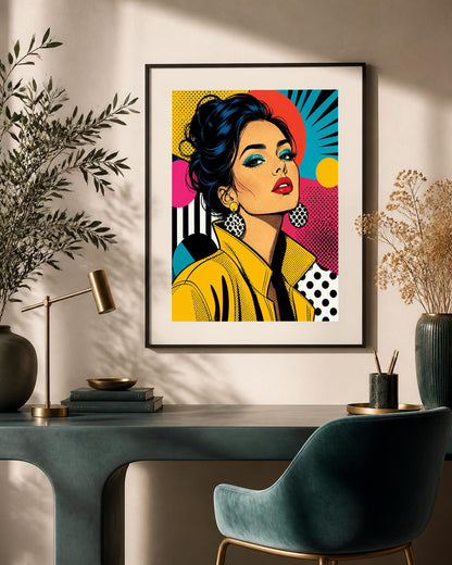 Quadro ritratto femminile pop - Icona in Giallo, stampa, tela o cornice