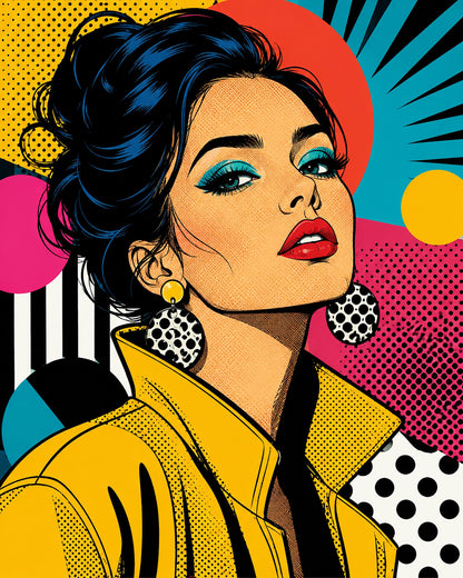 Quadro ritratto femminile pop - Icona in Giallo, stampa, tela o cornice