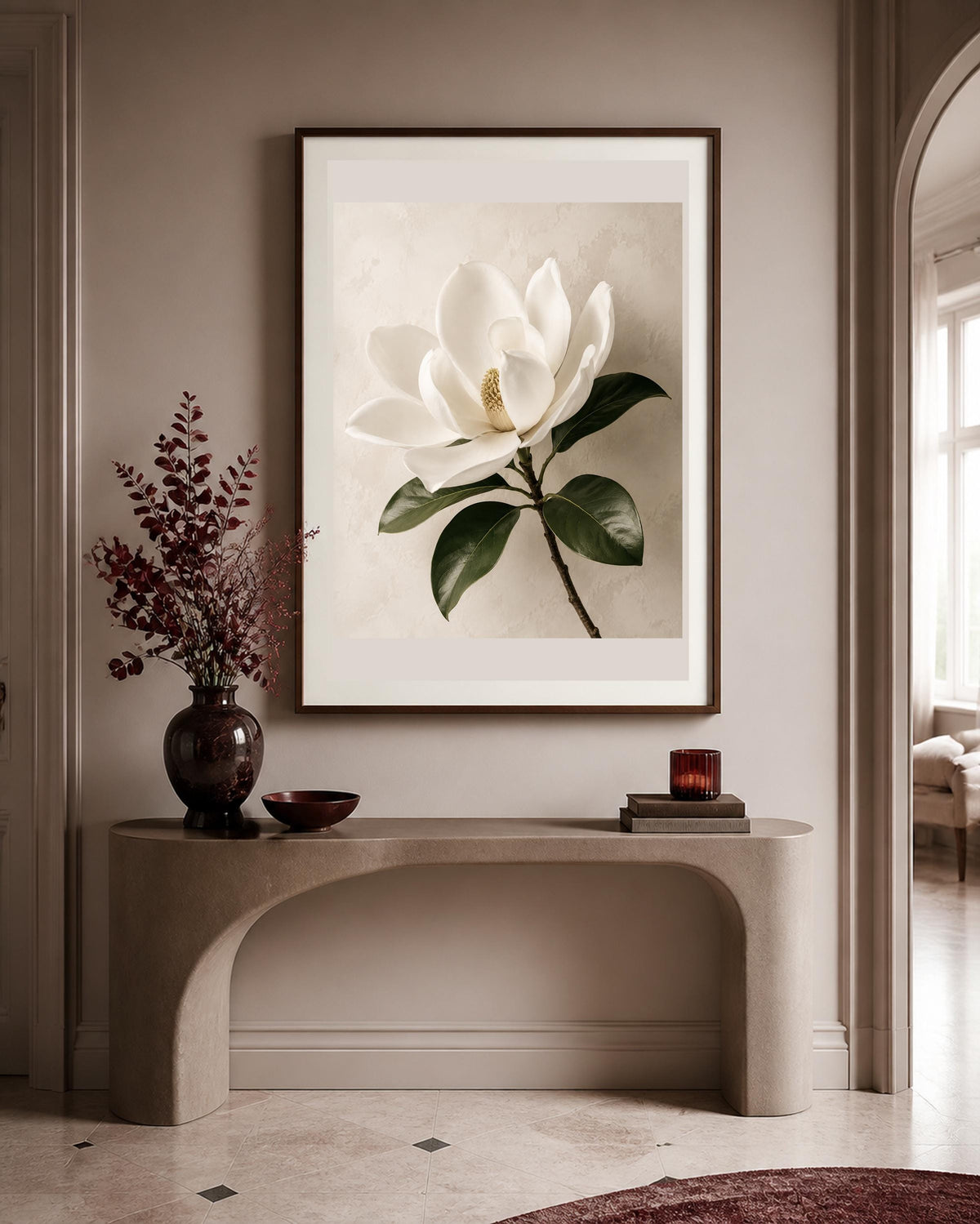 Magnolia Bianca, ramo di magnolia — stampa senza cornice, stampa incorniciata o tela