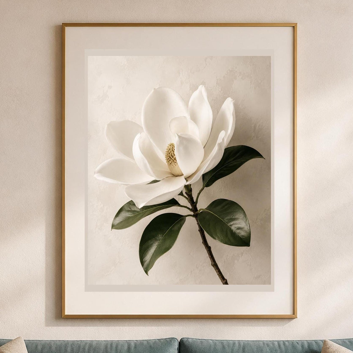 Magnolia Bianca, ramo di magnolia — stampa senza cornice, stampa incorniciata o tela
