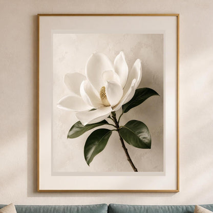 Magnolia Bianca, ramo di magnolia — stampa senza cornice, stampa incorniciata o tela