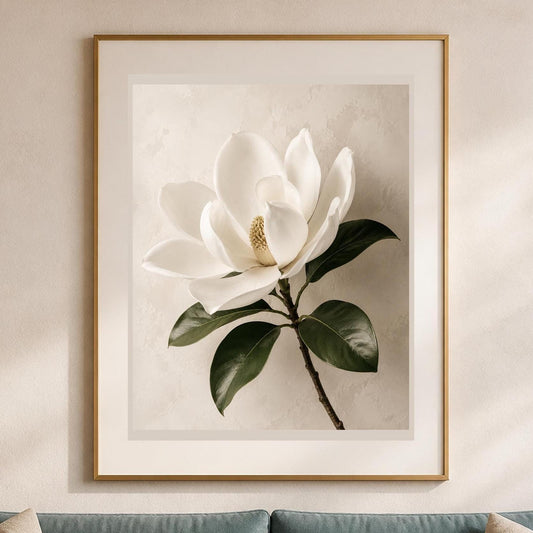 Magnolia Bianca, ramo di magnolia — stampa senza cornice, stampa incorniciata o tela