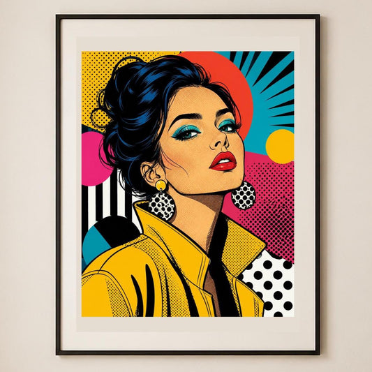 Quadro ritratto femminile pop - Icona in Giallo, stampa, tela o cornice