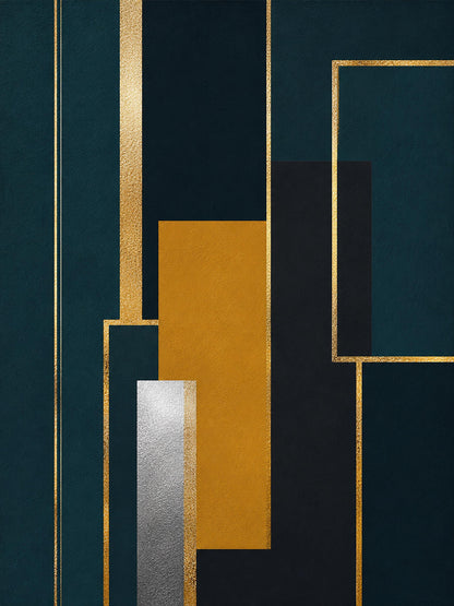 Quadro geometria art deco blu e oro - Architettura Dorata I, stampa, tela o cornice