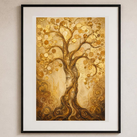 Albero della Luce, albero dorato — stampa senza cornice, stampa incorniciata o tela