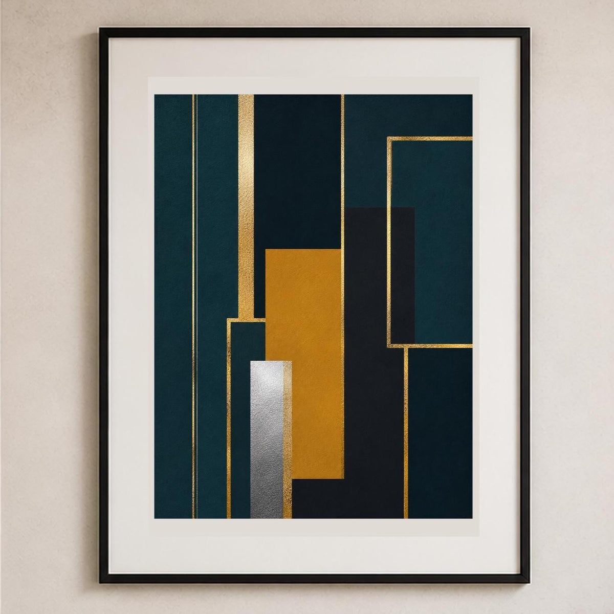Quadro geometria art deco blu e oro - Architettura Dorata I, stampa, tela o cornice