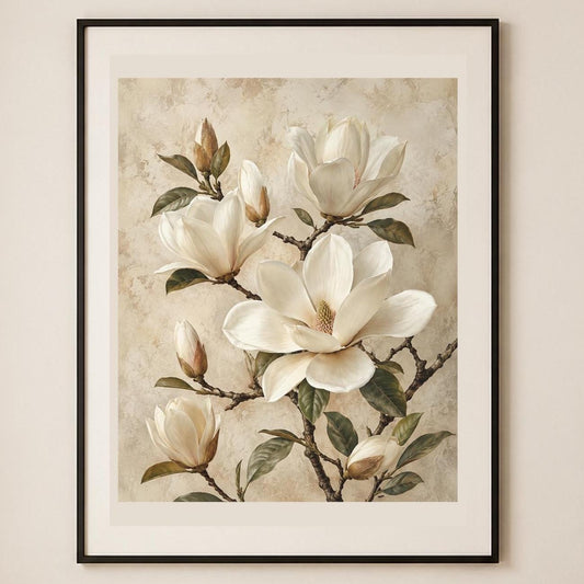 Magnolie d'Avorio, arte botanica — stampa senza cornice, stampa incorniciata o tela