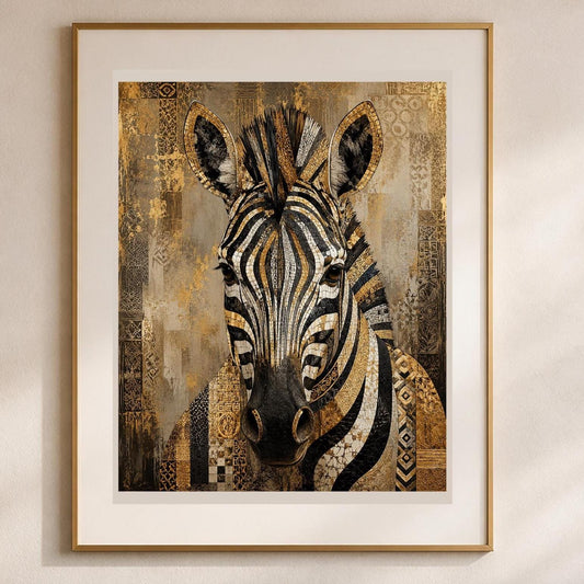 Quadro ritratto decorativo di zebra - Zebra d'Oro, stampa, tela o cornice