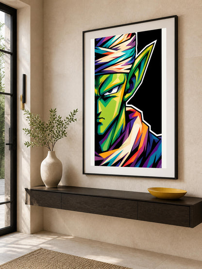 Quadro ritratto di guerriero verde in stile anime - Guardiano Verde Pop, stampa, tela o cornice