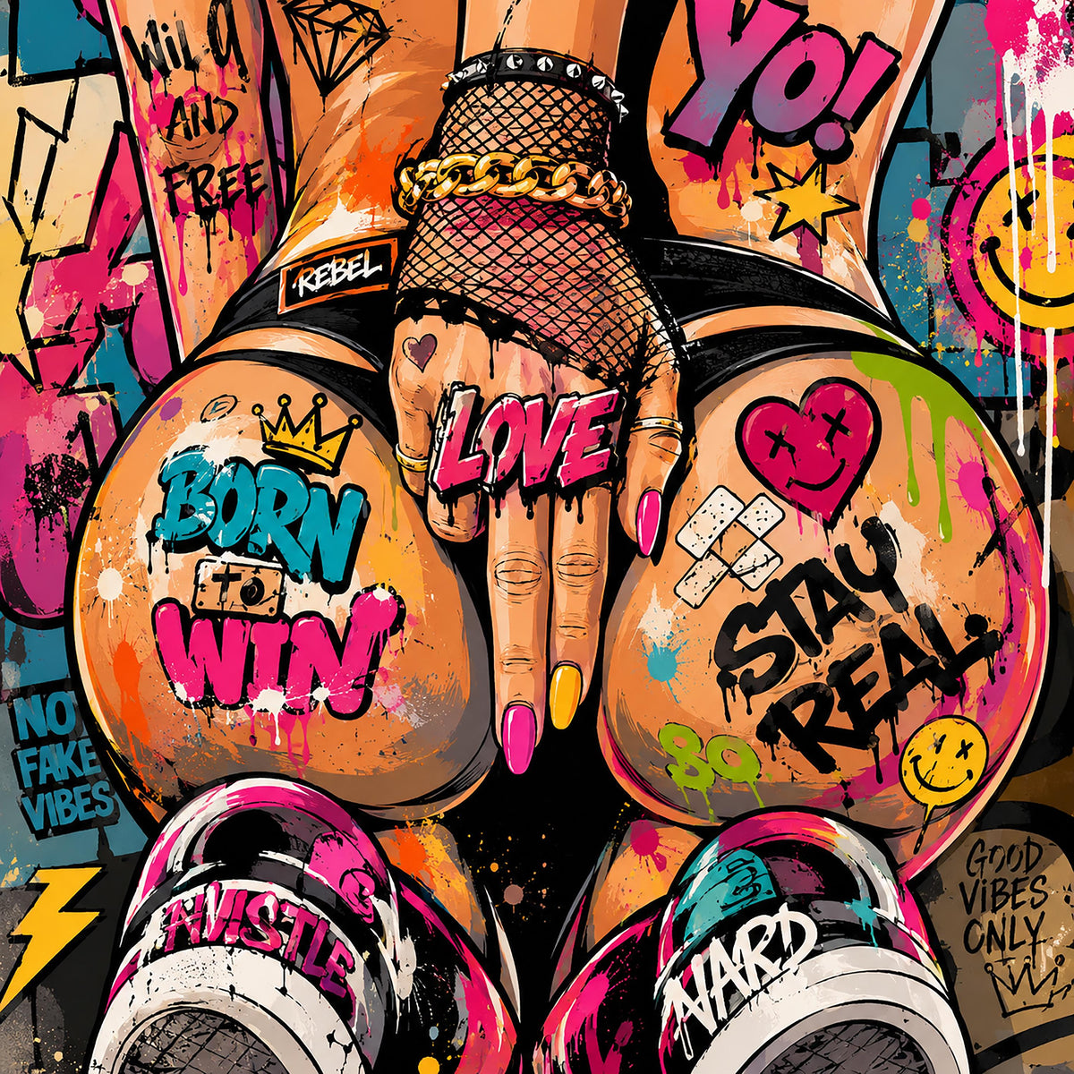 Quadro figura femminile seduta in stile graffiti - Street Style Ribelle, stampa, tela o cornice