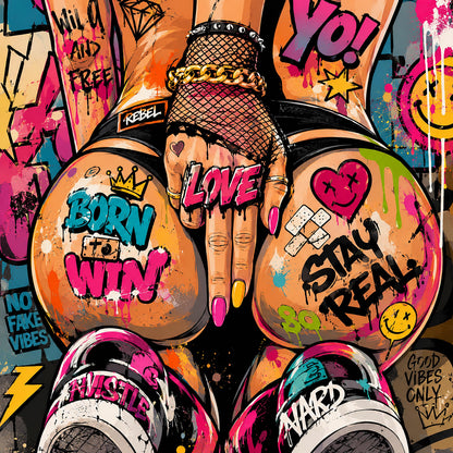 Quadro figura femminile seduta in stile graffiti - Street Style Ribelle, stampa, tela o cornice