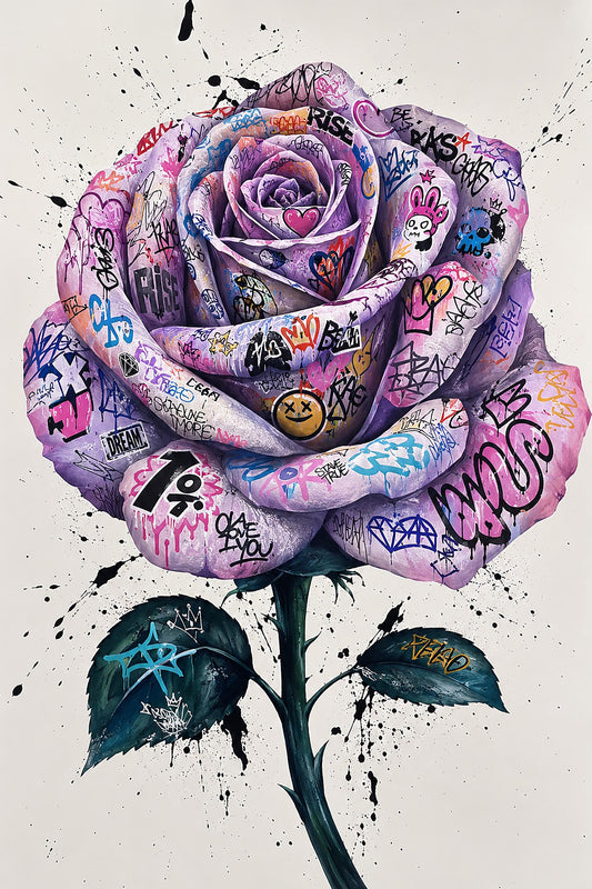 Quadro rosa decorata con segni graffiti - Rosa Ribelle, stampa, tela o cornice