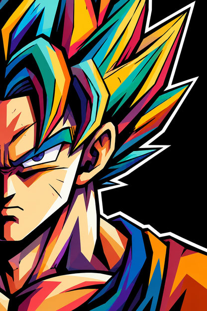 Quadro ritratto anime con capelli multicolore - Guerriero Arcobaleno, stampa, tela o cornice
