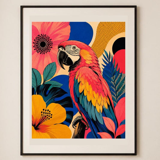 Quadro pappagallo tropicale colorato - Ara Tropicale, stampa, tela o cornice