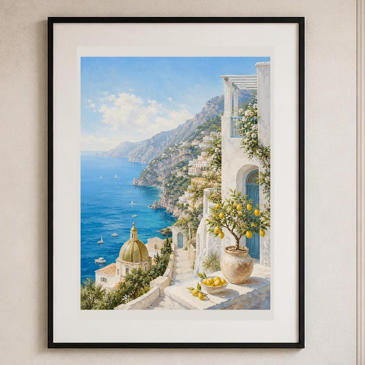 Balcone sulla Costiera, veduta mediterranea — stampa senza cornice, stampa incorniciata o tela