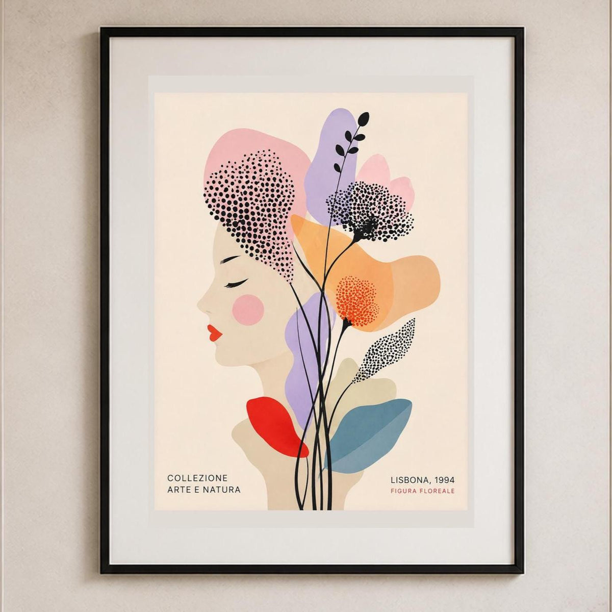 Quadro profilo femminile con fiori grafici - Profilo Fiorito di Lisbona, stampa, tela o cornice