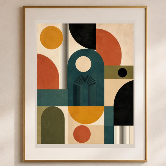 Archi del Tempo, astrazione geometrica mid-century — stampa senza cornice, stampa incorniciata o tela