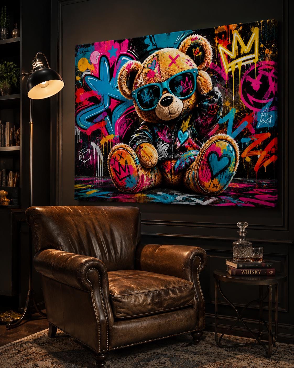 Quadro orsetto con occhiali in ambiente graffiti - Orsetto Street Pop, stampa, tela o cornice