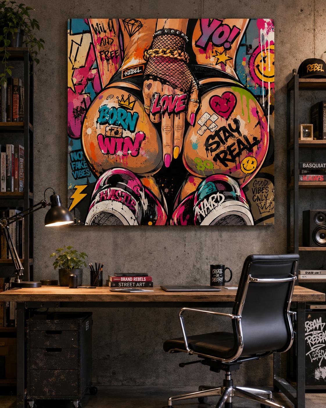 Quadro figura femminile seduta in stile graffiti - Street Style Ribelle, stampa, tela o cornice
