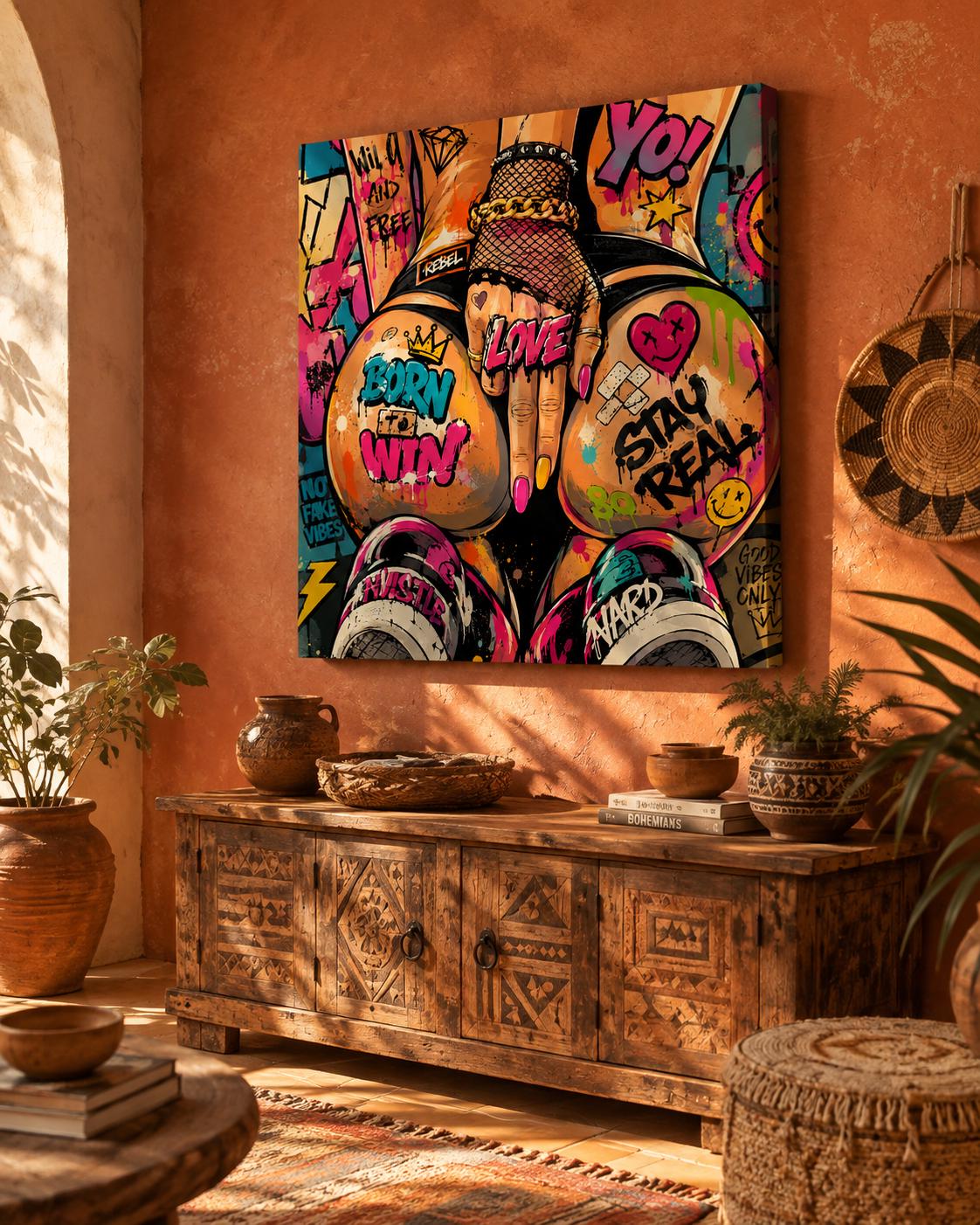 Quadro figura femminile seduta in stile graffiti - Street Style Ribelle, stampa, tela o cornice
