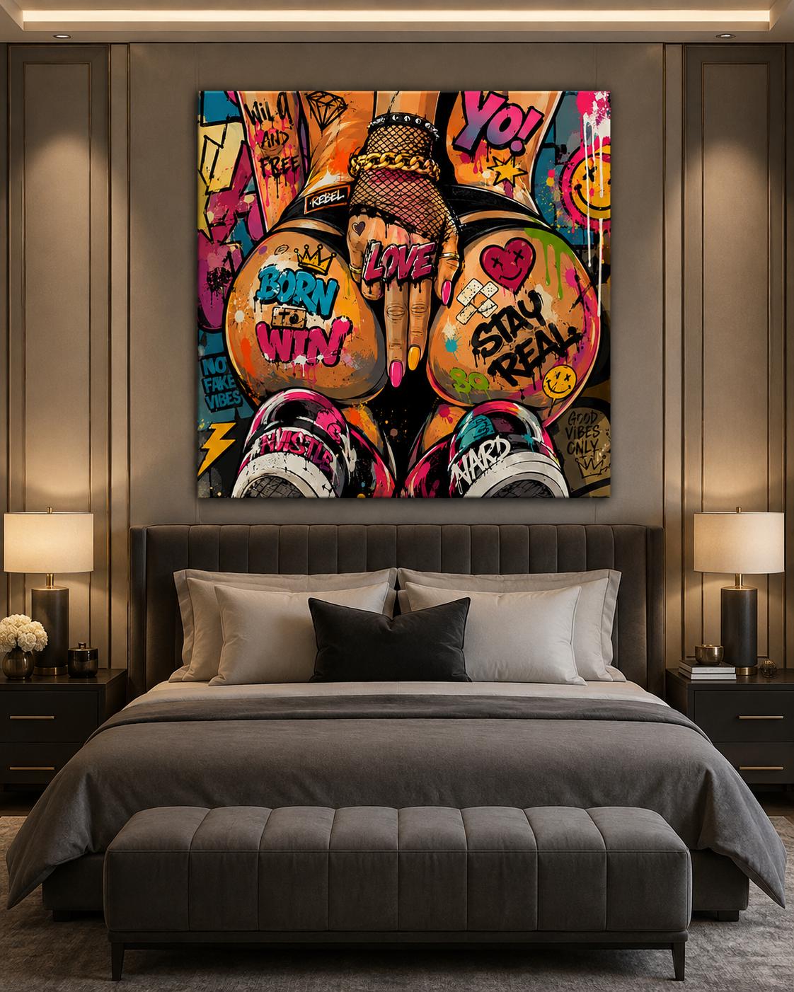 Quadro figura femminile seduta in stile graffiti - Street Style Ribelle, stampa, tela o cornice