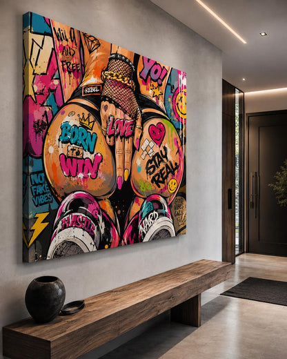Quadro figura femminile seduta in stile graffiti - Street Style Ribelle, stampa, tela o cornice