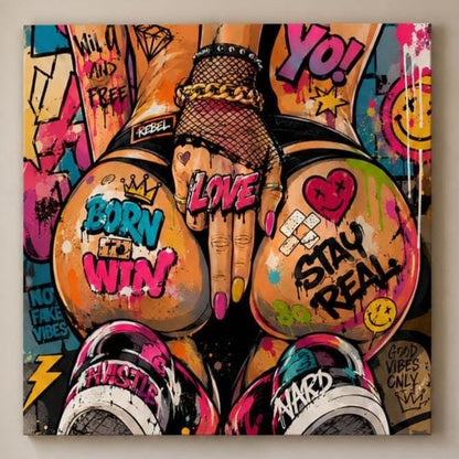 Quadro figura femminile seduta in stile graffiti - Street Style Ribelle, stampa, tela o cornice