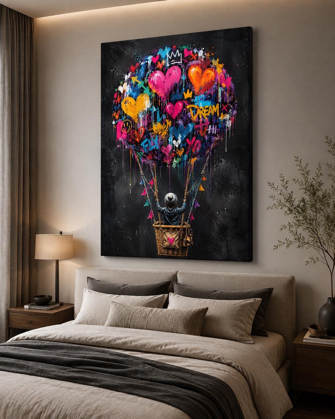 Quadro bambino in mongolfiera di cuori - Sogni in Volo, stampa, tela o cornice