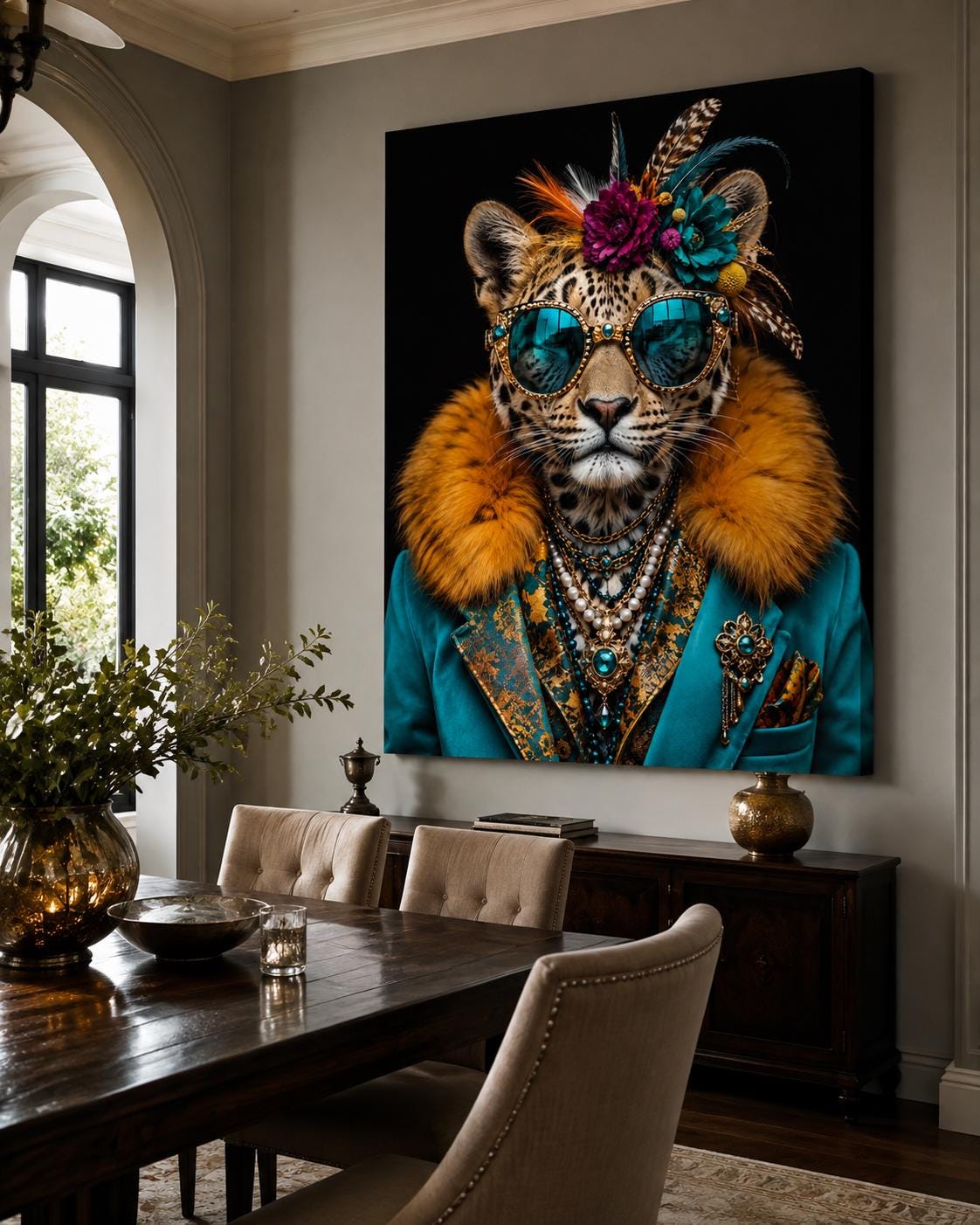 Quadro leopardo elegante con occhiali e gioielli - Leopardo Dandy, stampa, tela o cornice