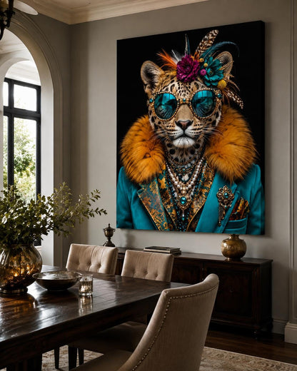 Quadro leopardo elegante con occhiali e gioielli - Leopardo Dandy, stampa, tela o cornice