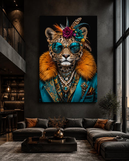 Quadro leopardo elegante con occhiali e gioielli - Leopardo Dandy, stampa, tela o cornice