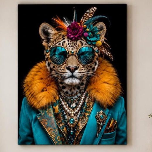 Quadro leopardo elegante con occhiali e gioielli - Leopardo Dandy, stampa, tela o cornice