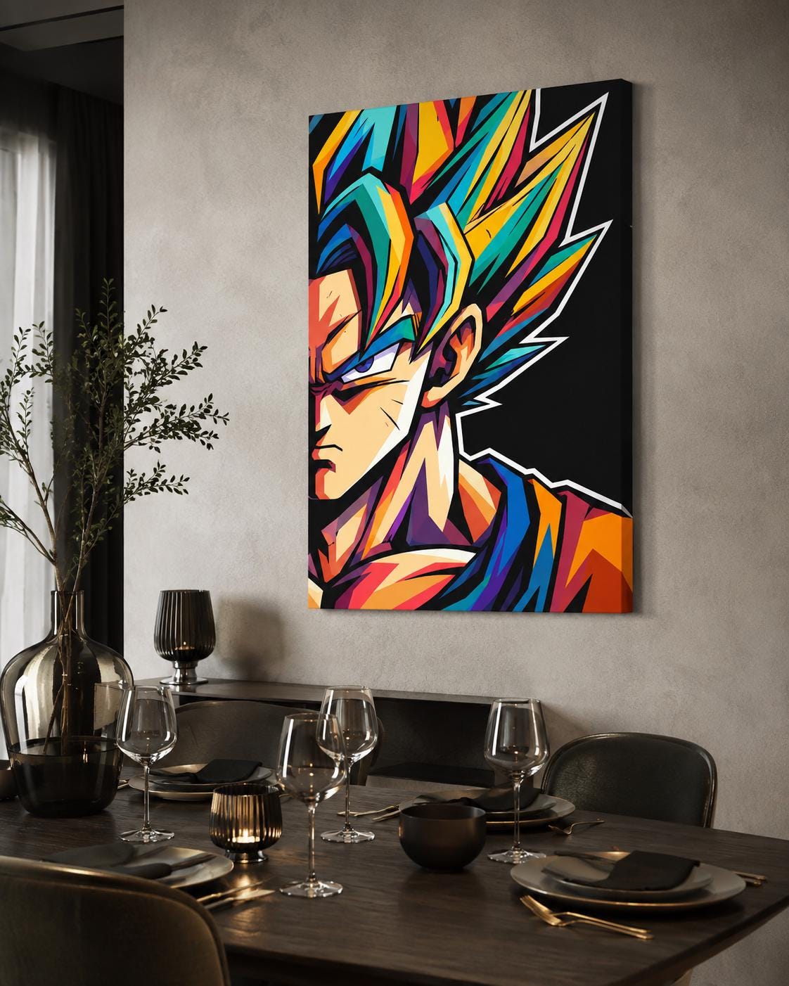 Quadro ritratto anime con capelli multicolore - Guerriero Arcobaleno, stampa, tela o cornice