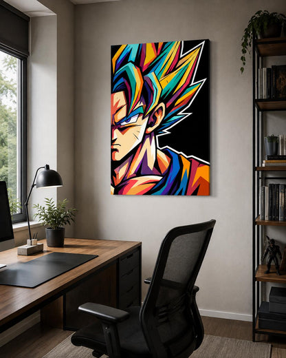 Quadro ritratto anime con capelli multicolore - Guerriero Arcobaleno, stampa, tela o cornice